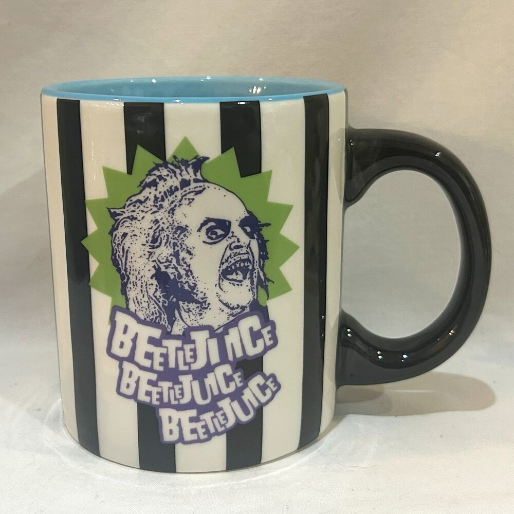 Beetlejuice Spirit Halloween Ceramic Pottery 20 oz Striped Coffee Mug Teacup